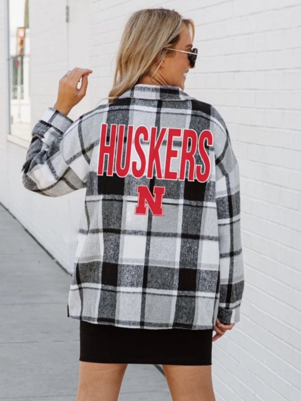 Gameday Couture Nebraska Huskers Plaid Black/White Shacket Jacket